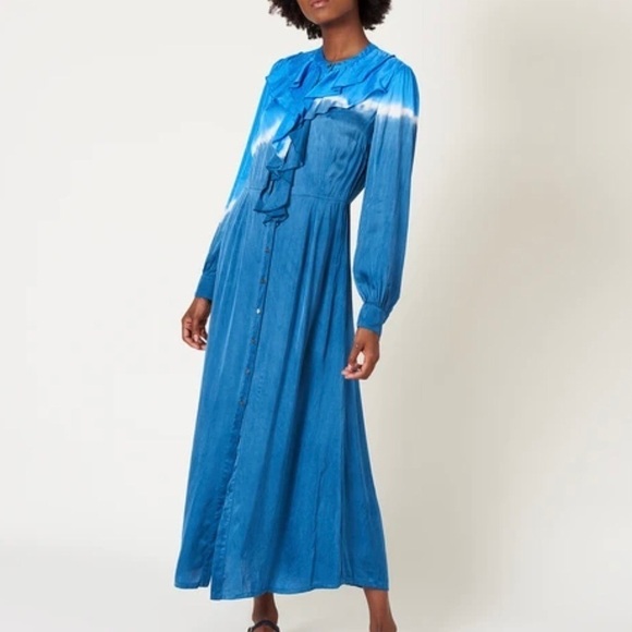 Raquel Allegra Victorian Ruffle Tie Dye Dress Blue Casual Maxi Small Long Sleeve - Picture 1 of 13